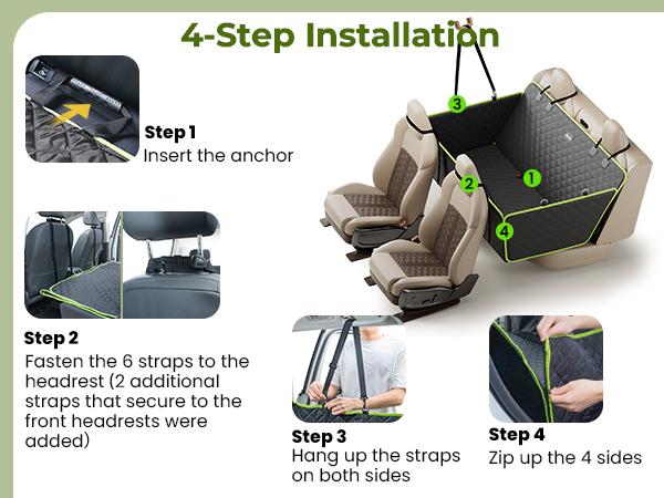 Pecute Pet Car Seat Cover Waterproof Dog Backseat Hammock with Mesh Window & Storage Pocket, 600D Non-Slip for Car/Truck, Easy to Install Washable