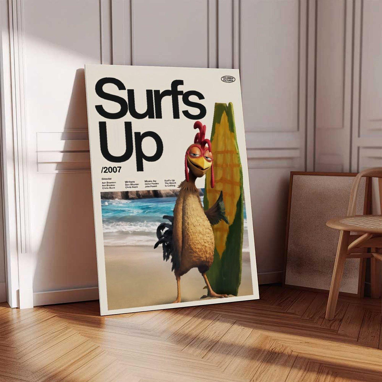 Surfs Up Chicken Joe Print Premium Artwork Film Poster Wall Decor for Room, Canvas Wall Art, Animated Movie Poster, Surfing Character Print, Kids Bedroom Decor, Beach Room Decor, Dorm Wall Art, Gift for Movie Fans