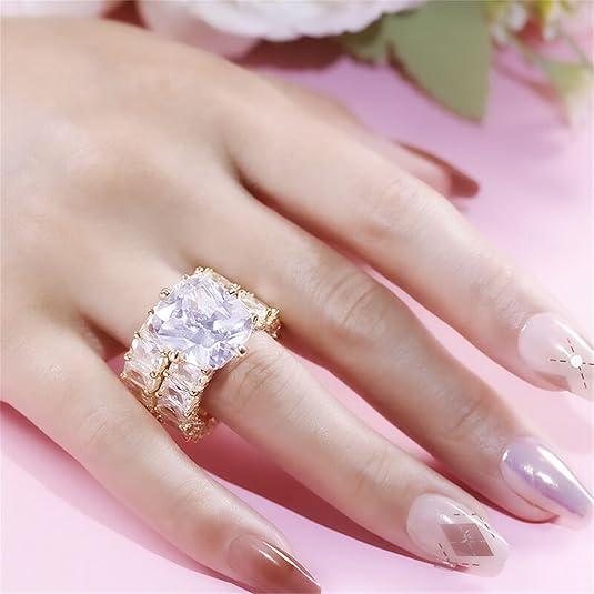 Jeulia Cushion Cut Three Sided Pave Sterling Silver Eternity Ring Cubic Zirconia Art Deco Halo Wedding Engagement Anniversary Rings Set Finejewelry with giftbox