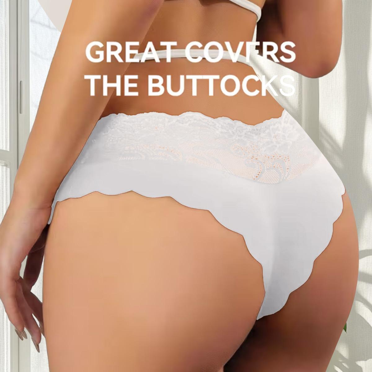 QUASTI Women's 5 Pack Mid Rise Lace Briefs, Scalloped Lace Trim Soft Stretch Skin-Friendly Panties, Lightweight Sweet Basic Fit Soft Breathable Full Coverage Comfortable Everyday Elegant Intimates, S-XXL