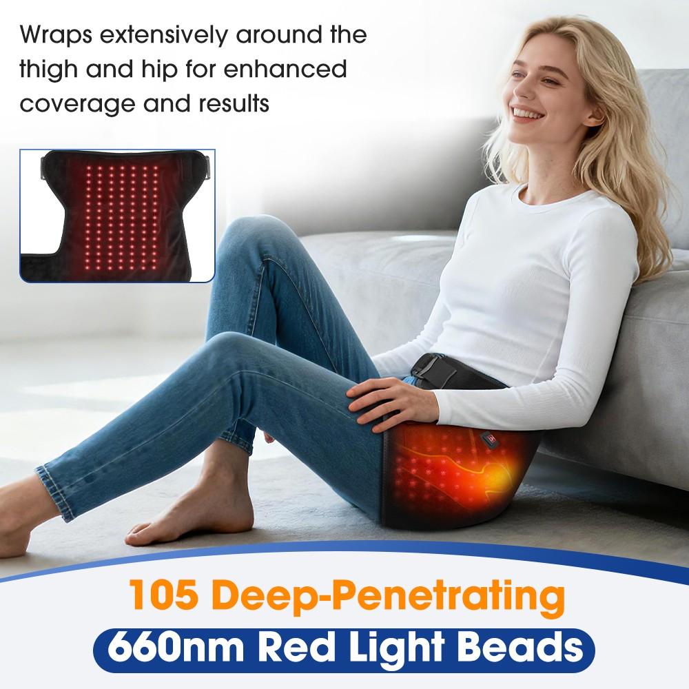Light Heat Hip & Thigh Wrap, 660nm LED Bulbs, 3 Modes, Hip Heating Pad, Hip Joint Heating Massager, USB Powered（Battery not Include）