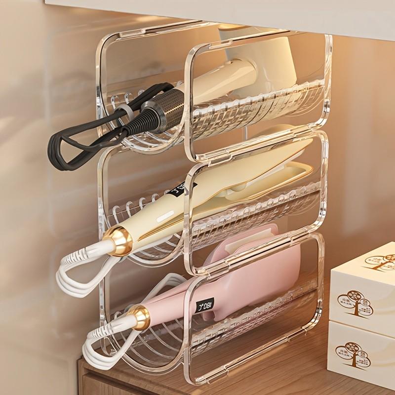 Transparent Acrylic Storage Rack, Stackable Design, Bathroom Organizer, Hair Tool Holder, Countertop Shelf, Practical Shelving Unit