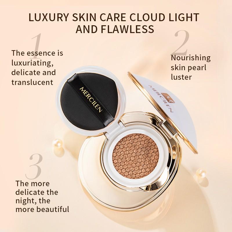 Mercilen Cushion Foundation Makeup Kit Set 4 Boxes, Pearl Skincare CC Cream 15g + Replacement Pad 15g + Makeup Remover 85g + Cleansing Honey 150ML