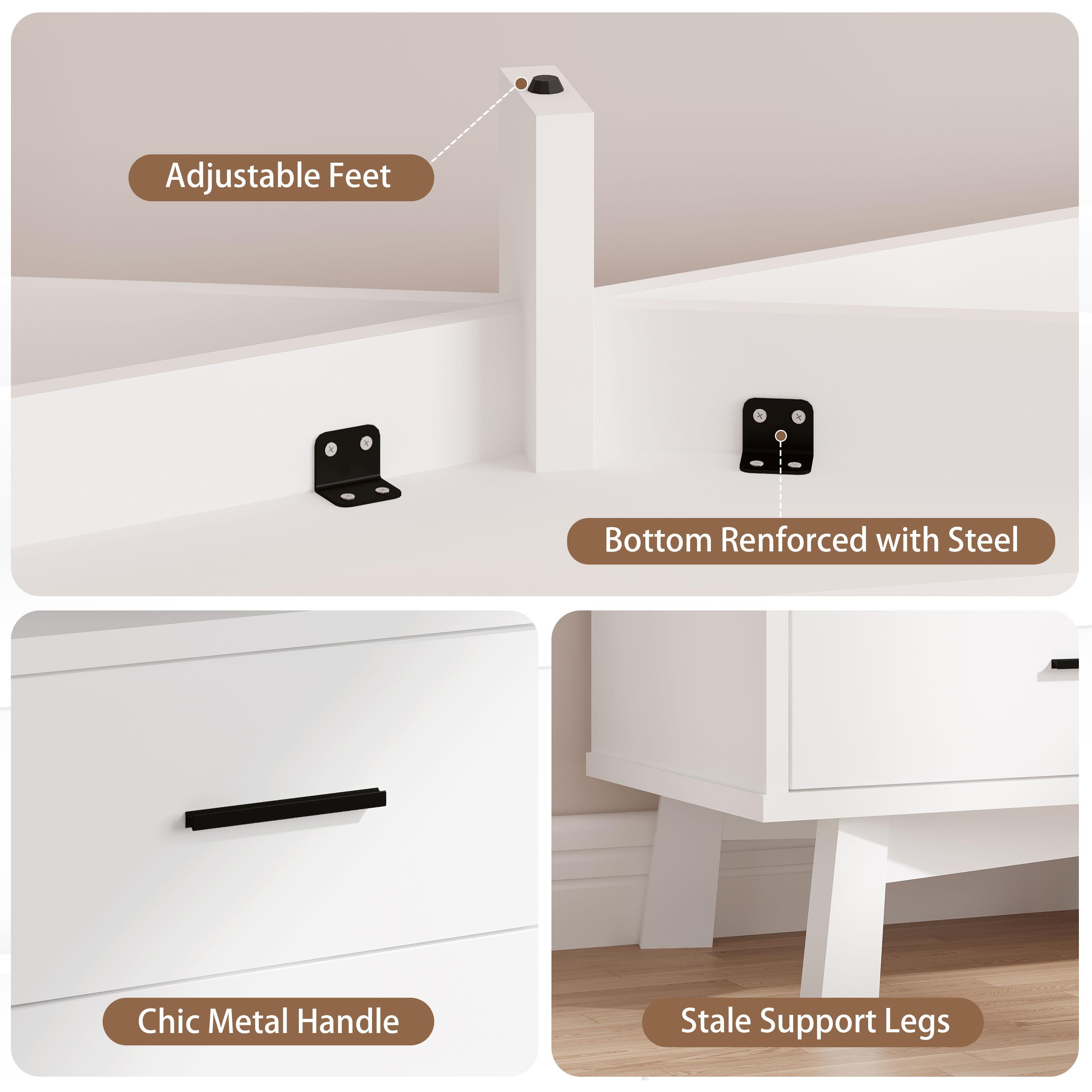 Dresser for Bedroom, 9 Drawer Wide Modern Chest of Drawers with X-Shaped Sturdy Base, Wood Double Dresser Closet Clothes Storage Organizer, Wooden TV Stand for Living Room, Hallway, White