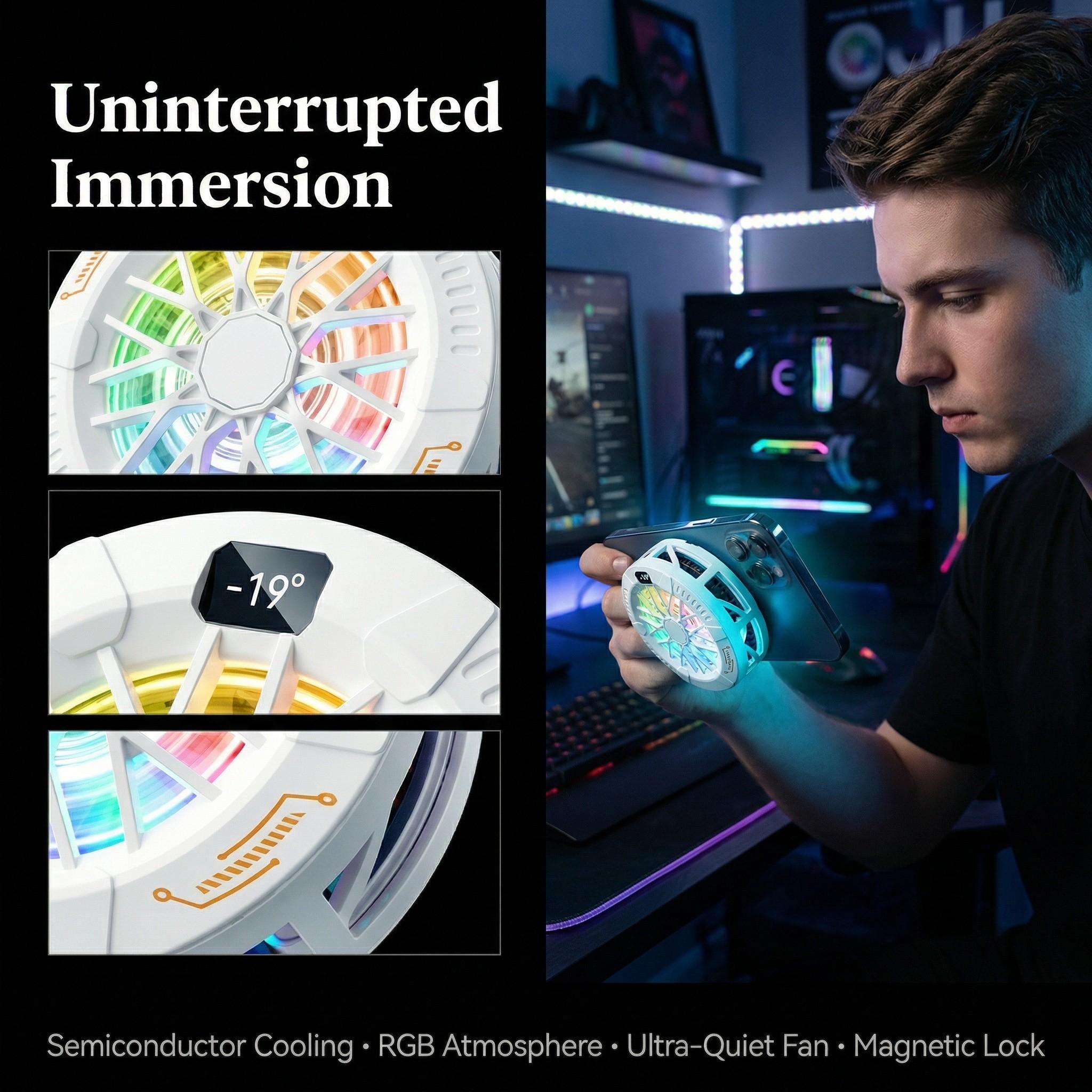 New Temperature Display Magnetic Semiconductor Phone Cooler, 2-In-1 Magnet + Back Clip Fast Cooling, Fits iPhone Samsung Huawei Oppo Vivo Android