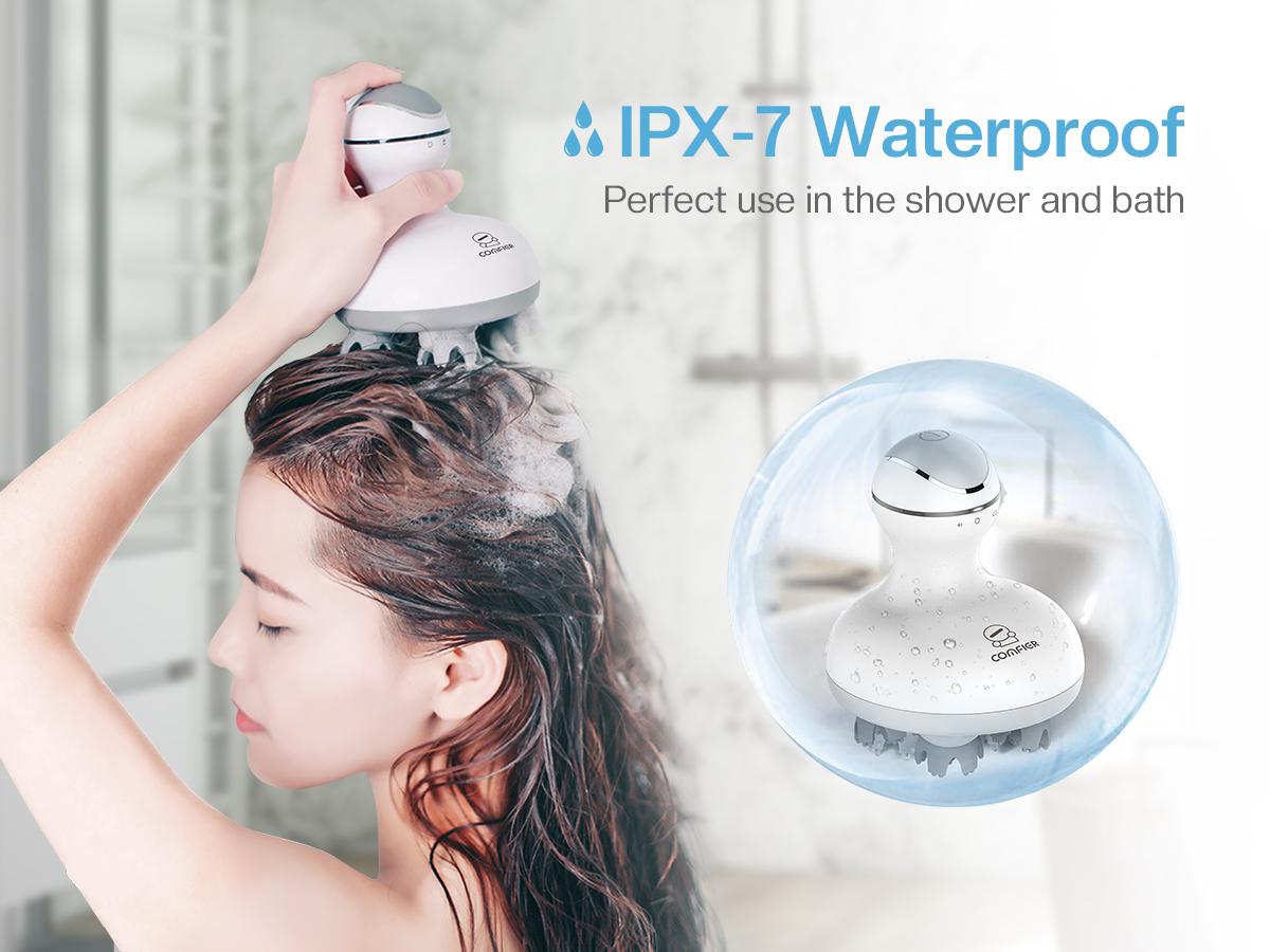 COMFIER Electric Cordless Hair Scalp Massager with Kneading 84 Massage Nodes, Handheld Portable Head Scratcher Massager for Hair Growth, Deep Clean and Stress Relax, Gifts for Men Dad Mom Silicone Relaxing Plug Water Proof Black