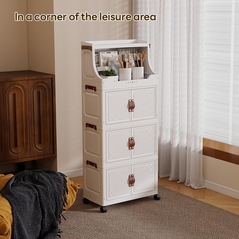 Foldable Storage Cabinet with Wheels, Multi-Layer Plastic Organizer, 36cm*25cm/46cm*28cm, Ideal for Living Room and Bedroom