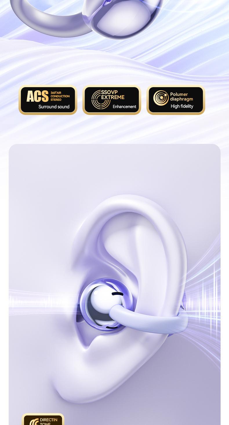 ZIHNIC S26 Clip-on Earbuds,Open Ear Earbuds Wireless Bluetooth 5.4, Lightweight Open Ear Headphones with C-Shaped Bridge,Slim Hook,50H Battery,Waterproof,for Glasses Wearers and Workouts