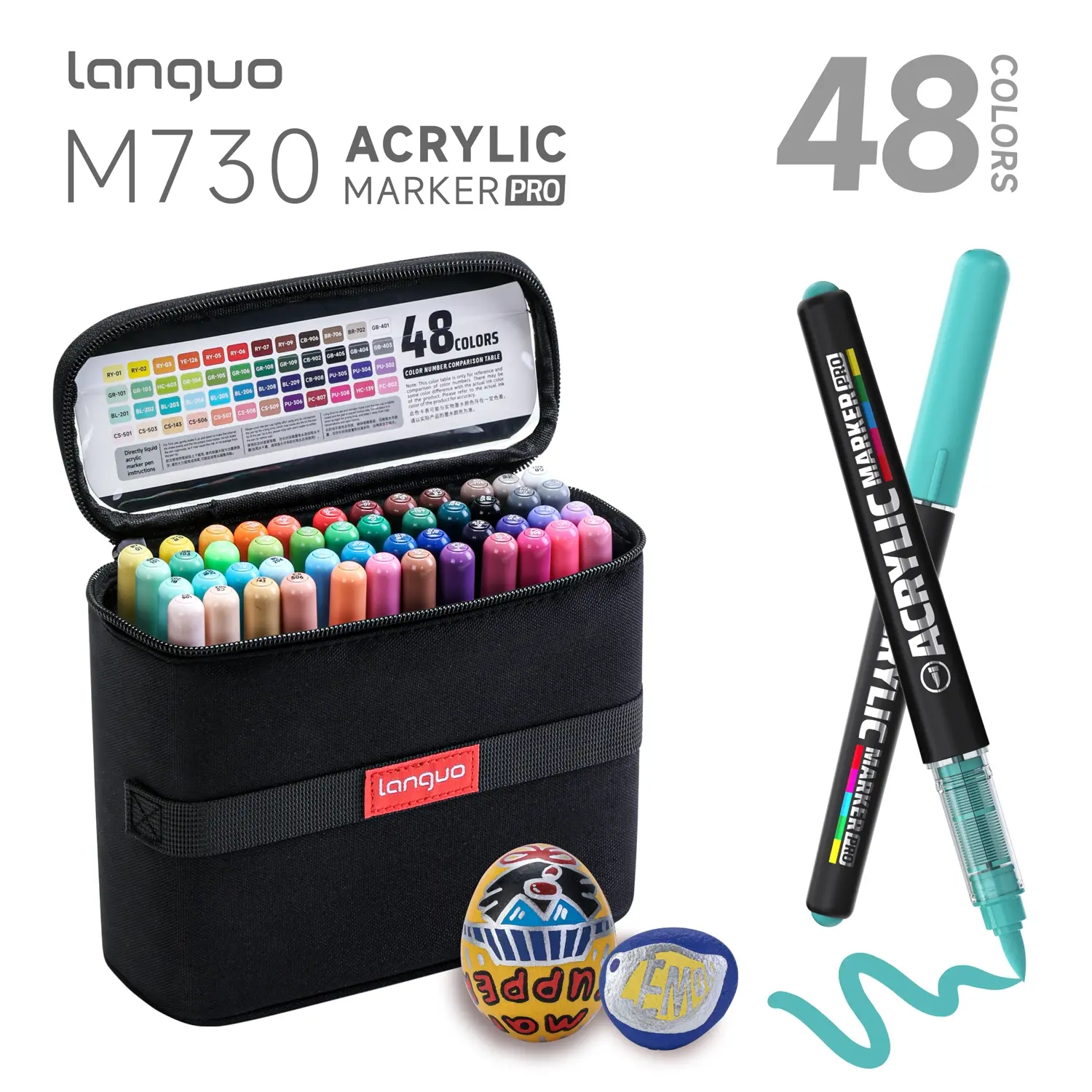 Languo Upgrade Soft Tip Acrylic Markers, 48/72/96/192/288 Colors, Metal Ball Mixer, 60% Coverage, 720° Elastic Tip, DIY Arts and Crafts Supplies