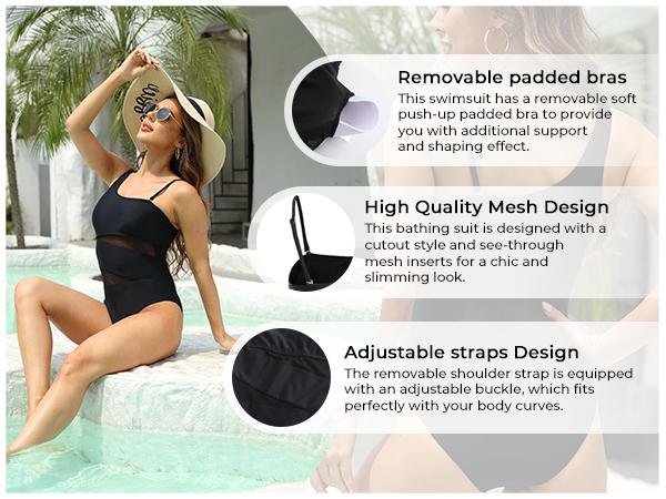 Tempt Me Women One Shoulder One Piece Swimsuits Full Coverage Cutout Mesh Sexy Bathing Suits Tummy Control Swimwear