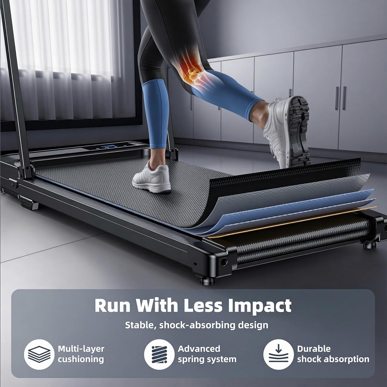 Folding Walking Pad Treadmill with Handlebar - Electric Quiet Compact for Home/Office, 5-Layer Belt Safe, Max Weight 264lbs, Portable Under Desk/Under Bed Small Space Walking Jogging Machine