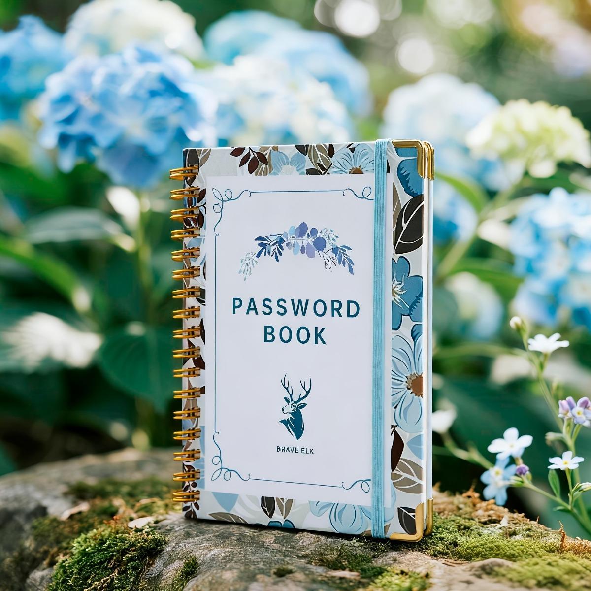 Brave Deer Elegant Floral Password Notebook, B6 Password Organizer with Gold Lock Icon, Thick Paper & Bookmarks, Multi-Color Diary Journal