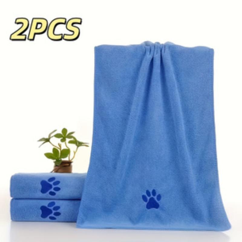 2-Pack Quick-Dry Microfiber Pet Towels for Dogs, Absorbent, Non-Shedding, Soft, Fast-Drying, Paw Print Design, Blue