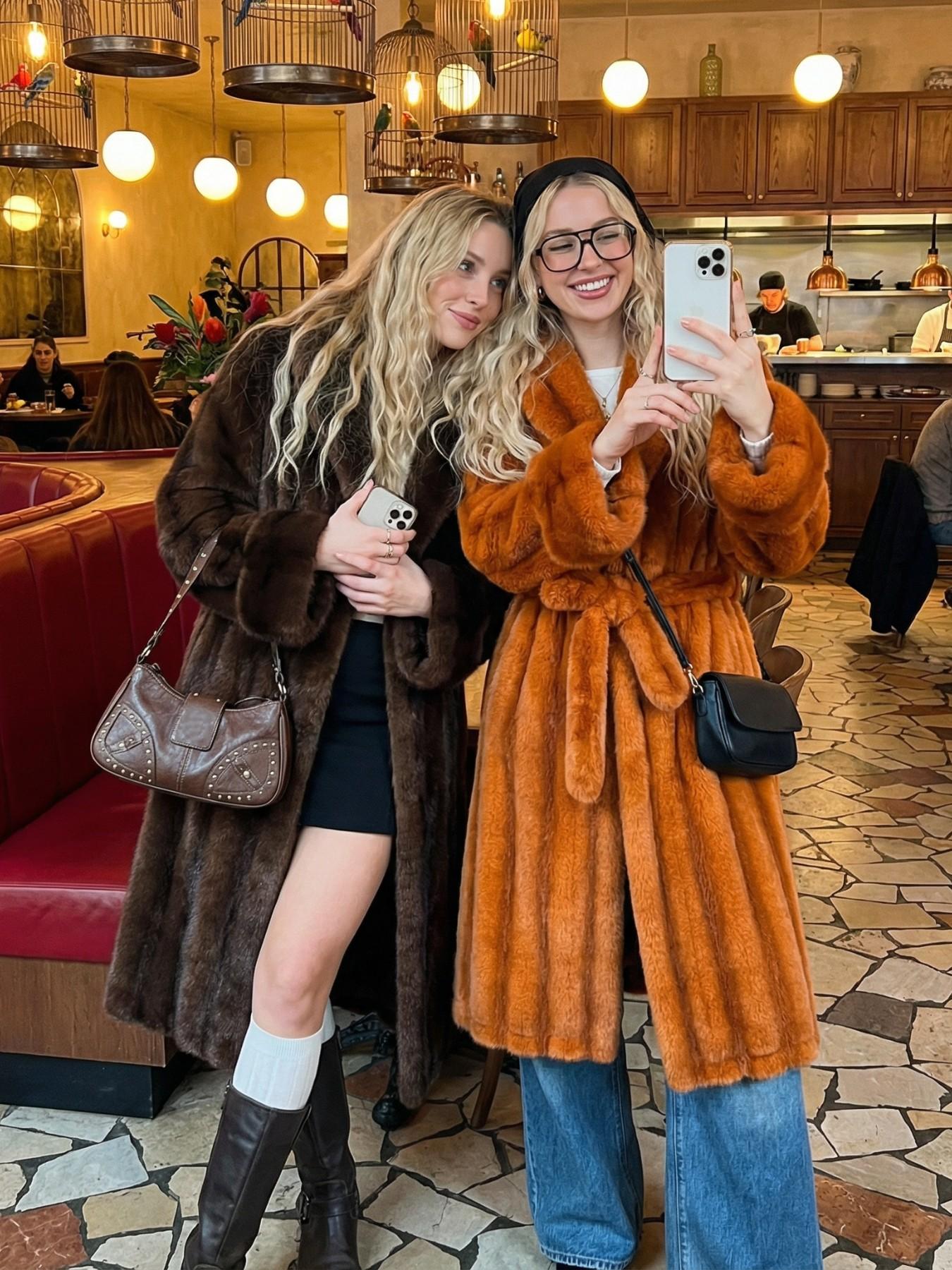 Women's Faux Fur Coat, Fall Winter Fashionable Long Sleeve Jacket, Elegant Thick Vintage Loose Fit Medium-Length Outerwear