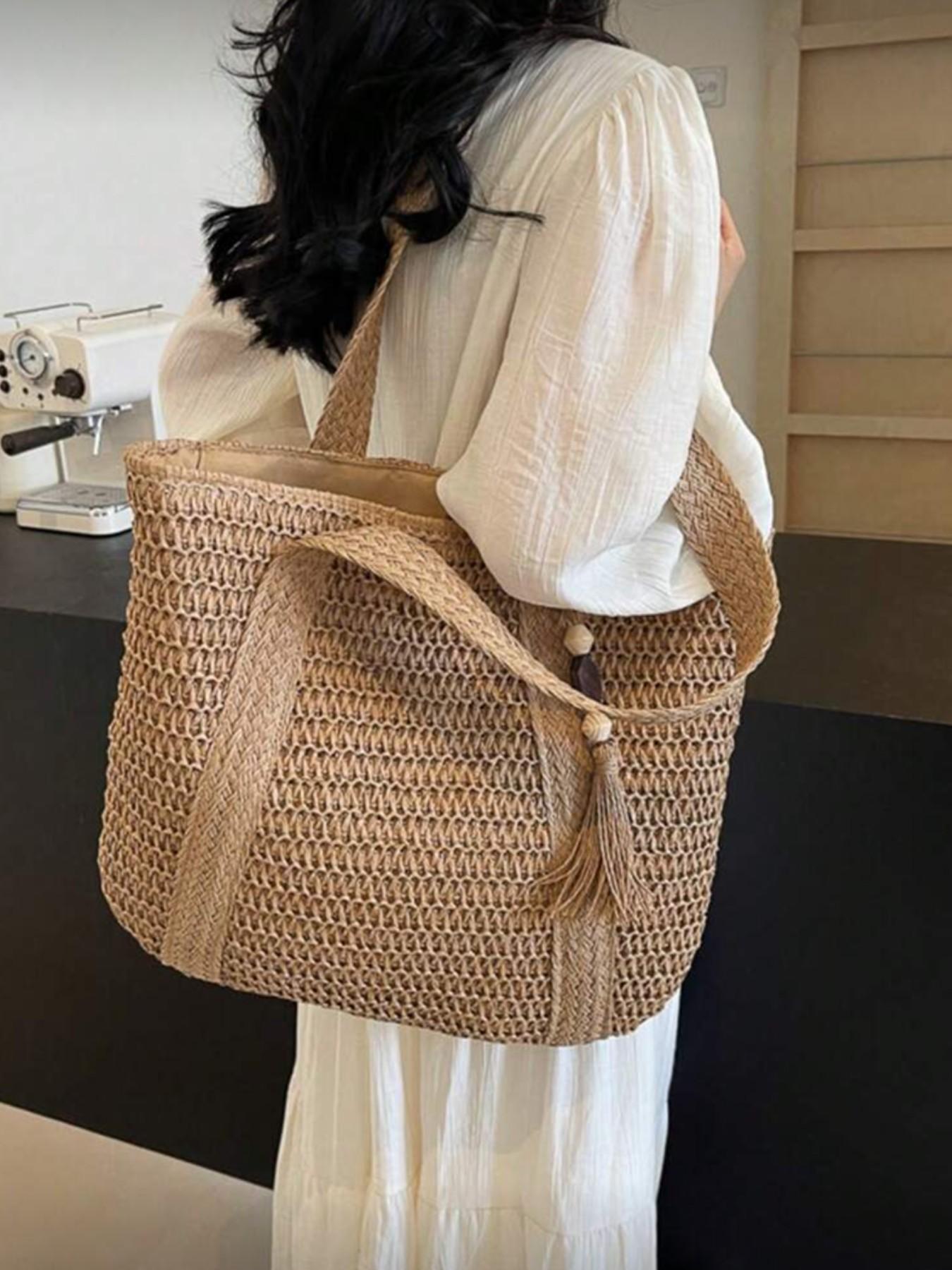 Stylish Multifunctional Tote Bag for Women, Bohemian Design with Tassel Pendant, Large Capacity Summer Beach Bag, Perfect for Vacation and Daily Use