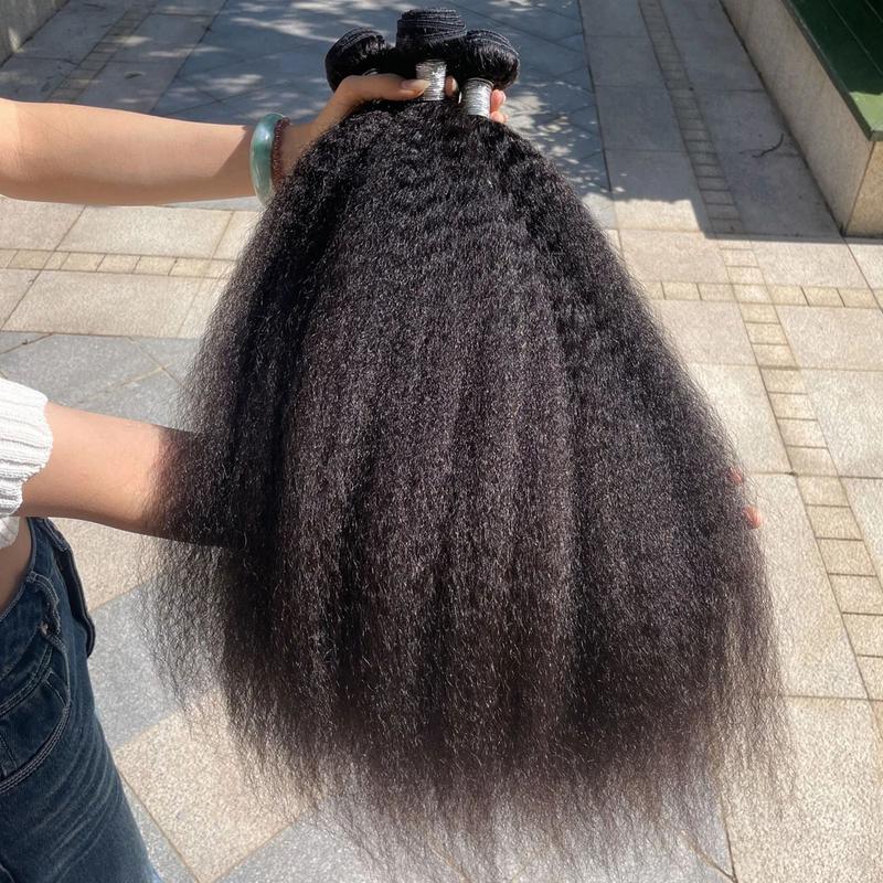 <Live Only> Msgem Hair 15A Kinky Straight 100% Human Hair Bundles Peruvian Raw Material Yaki Straight 12-32 Inch 3/4Pcs Lot Weave Extensions