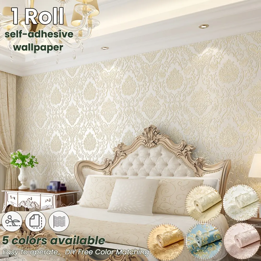 Vintage Damask Peel and Stick Wallpaper, Luxury Embossed Self-Adhesive, Mould-Proof, 1 Roll 20.86"x118", DIY Renovation Interior Wall for Bedroom/living Room