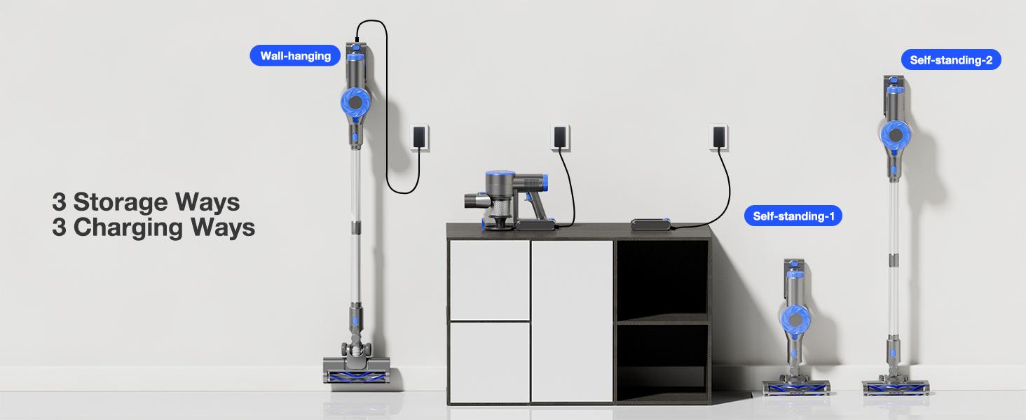 Cordless Vacuum Cleaner, 180W Power Suction ,6-in-1 Lightweight Self-Standing, with 2200 mAh Battery 35mins Runtime Battery with Sofa Brush for Home Hard Floor Low-pile Carpet Pet Hair Car