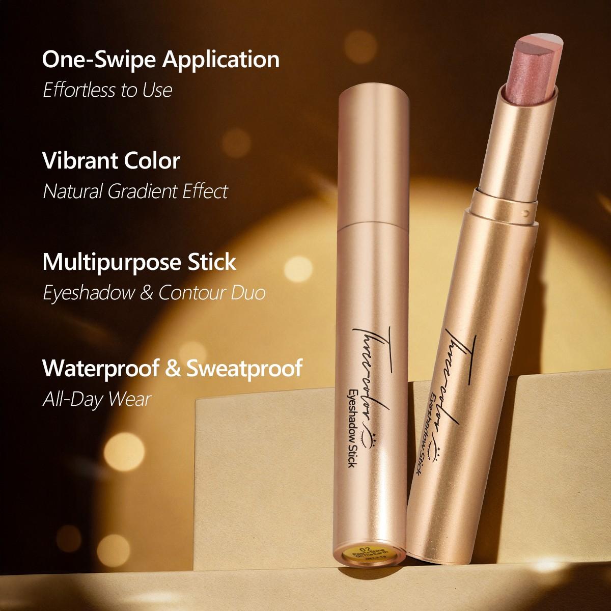 3-in-1 Easy Eyeshadow Stick for Beginners,SmudgeProof in Seconds, One-Stroke Application,Creamy Shimmer Trio Eyeshadow Stick Waterproof Longwear Liquid Eyeliner Color Changing Lip Oil Trio Waterproof Shiny Diamond Eyeshadow