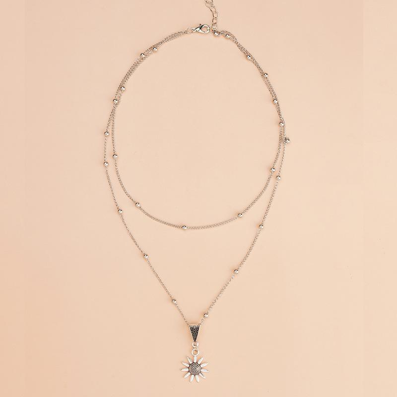 New style necklace - simple and retro sunflower pendant double-layered women's necklace for girls