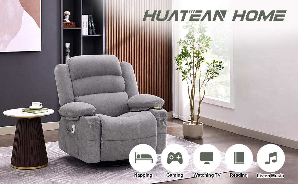 Rocker Recliner Chair with Heat and Massage, 360° Swivel Recliner Chairs for Adults, Oversized Recliner Single Sofa Seat with Cup Holders, Lazy Boy Recliner Single Sofa Seat