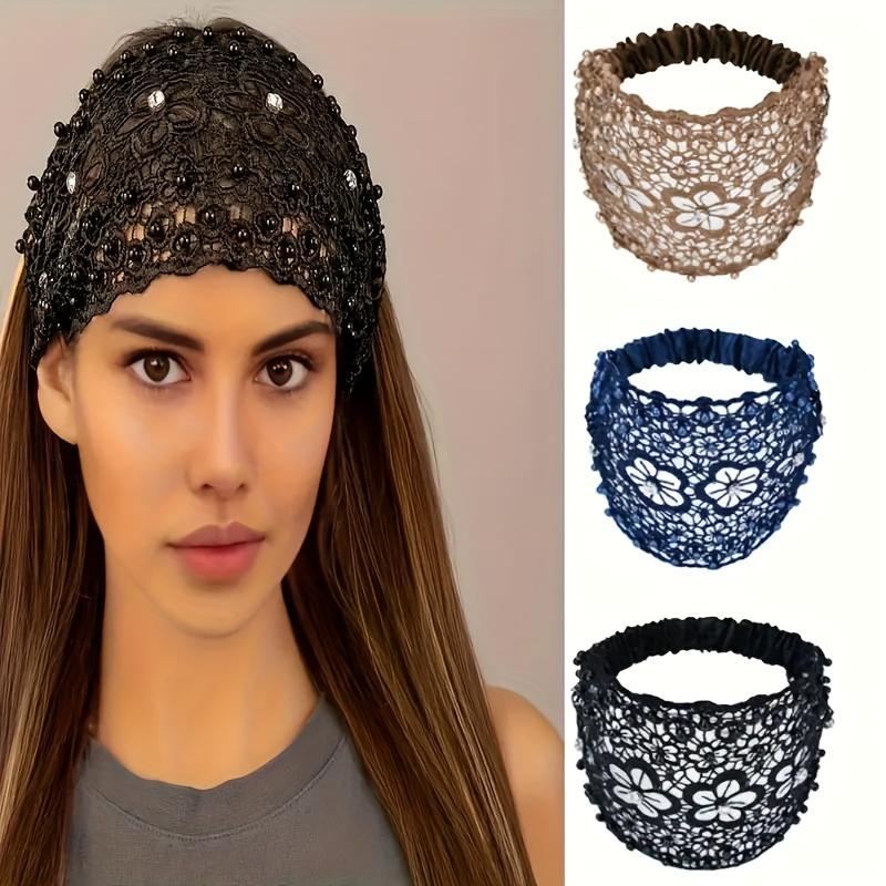 3pcs Set Boho-chic Crystal & Pearl Embellished Wide Headbands for Women - Luxury Hair Accessories, Ideal for Weddings, Vacations & Daily Styling