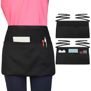 Server Waitress Waist Apron - Half Apron with 3 Pockets,Black Short Aprons for Servers,Waiter Apron