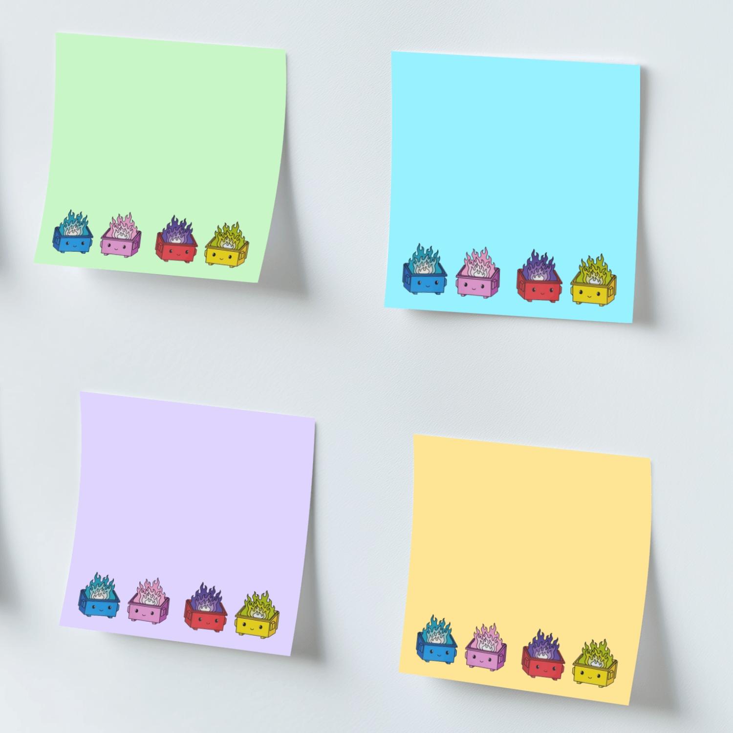 Dumpster Fire Sticky Note, 4 Counts/set Cartoon Sticky Note, Adhesive Note Pad for School Office Home Supplies Students Teachers Gift