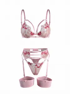 Women's Lace Sexy Trim Lingerie Underwear Set, 5-Piece Includes Bra Panties Garter Belts, Soft Breathable Fabric, Perfect for Holidays and Parties curvy dormir elegante computer love bra