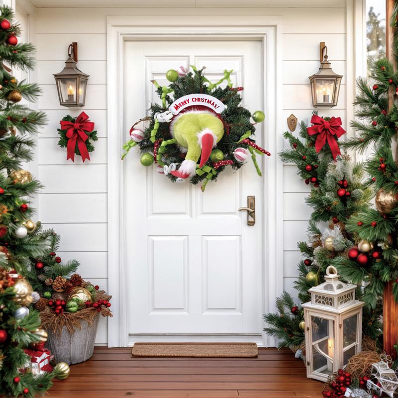 AlanoRoots Funny Green Monster Christmas Wreath – Naughty Holiday Door Decor with Fluffy Legs, Whimsical Butt Design for Home, Office or Party – Viral TikTok Xmas Decoration Idea! Artificial Hanging Diy Ornament christmas tree lights