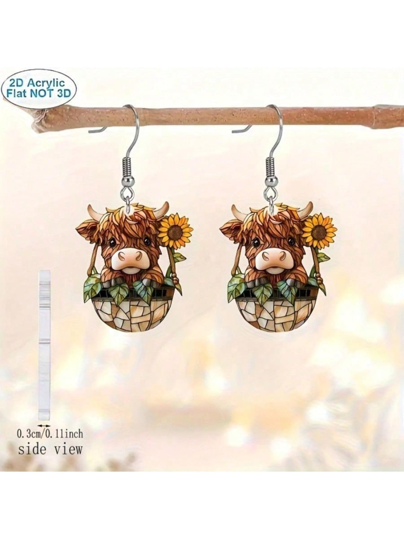 1 pair of rural cow printed acrylic earrings - lightweight and versatile, suitable for daily use and parties, cute earrings