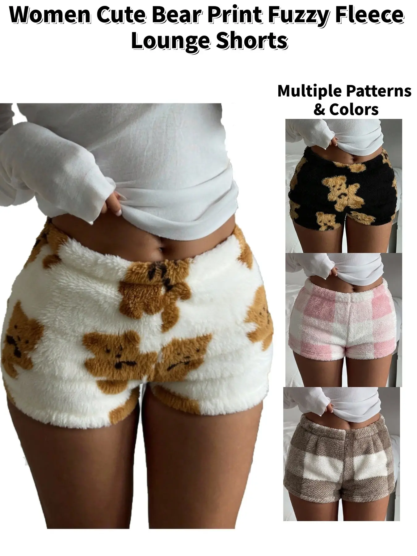 【Black Friday】Women's Autumn Winter Cartoon Bear Print Coral Fleece Shorts, Thick Soft Warm Fluffy Sleep Pants, Cute Cool Style Home Wear, Loungewear Nightwear Pajamas, Multiple Colors Available