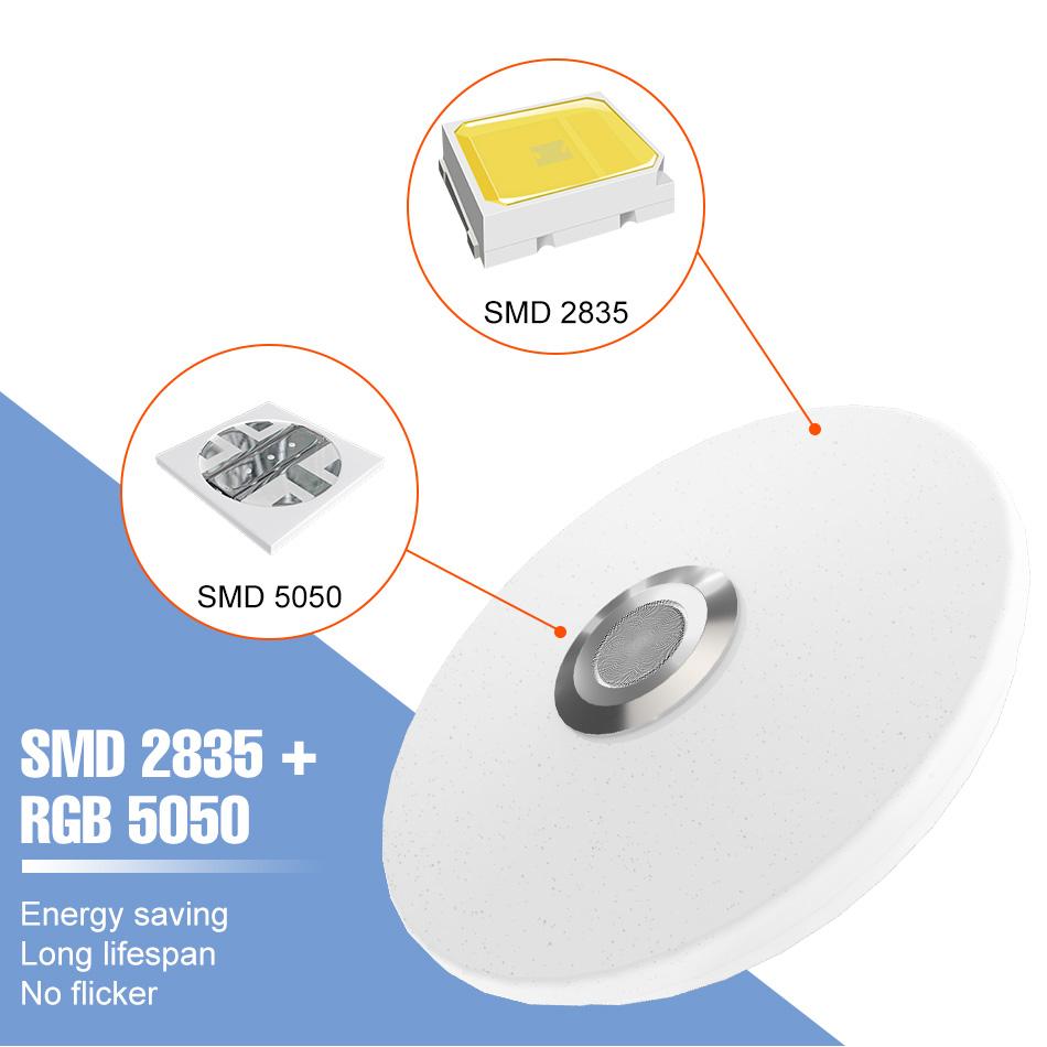 RGB LED Bluetooth Ceiling Light DSP Music Melody Player BT APP Control 256Colors Dimmable 100-240V Smart Timer Switch Memory Function Bedroom Living Room Colorful Atmospheric Night Lamp Festival Party Mlticolor Mood Rhythm Decoration Lighting with Remote