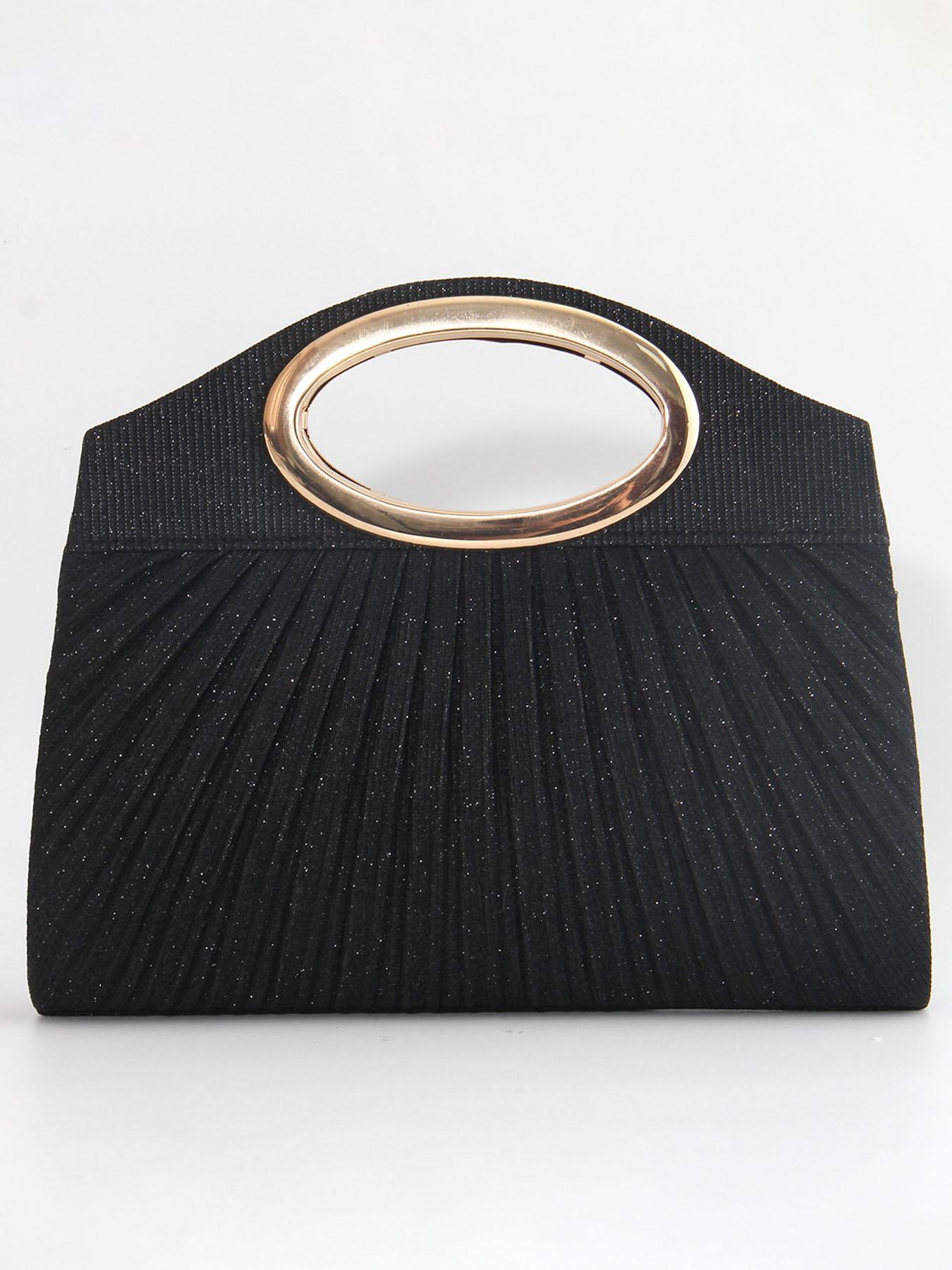 Women's Elegant Glitter Evening Clutch Bag, Metal Ring Handle, Pleated Design, Magnetic Closure, Versatile Strap, Perfect for Weddings, Parties, Wristlet Clutch