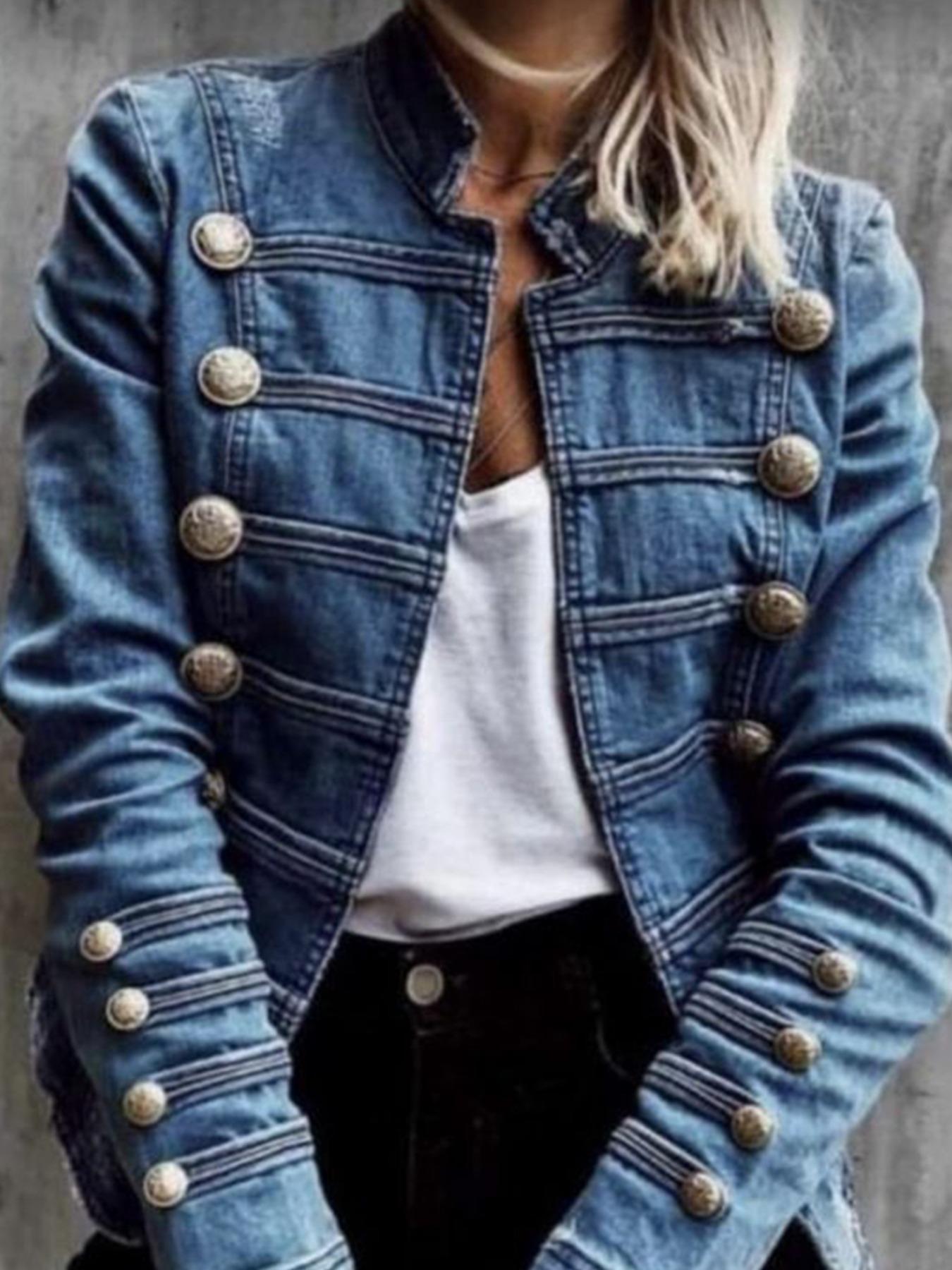 Women's New Casual Aesthetic Design Lapel Jacket, Fitted Plain Pattern, Spring & Fall Fashion, Comfortable Daily Wear, Stylish Outerwear