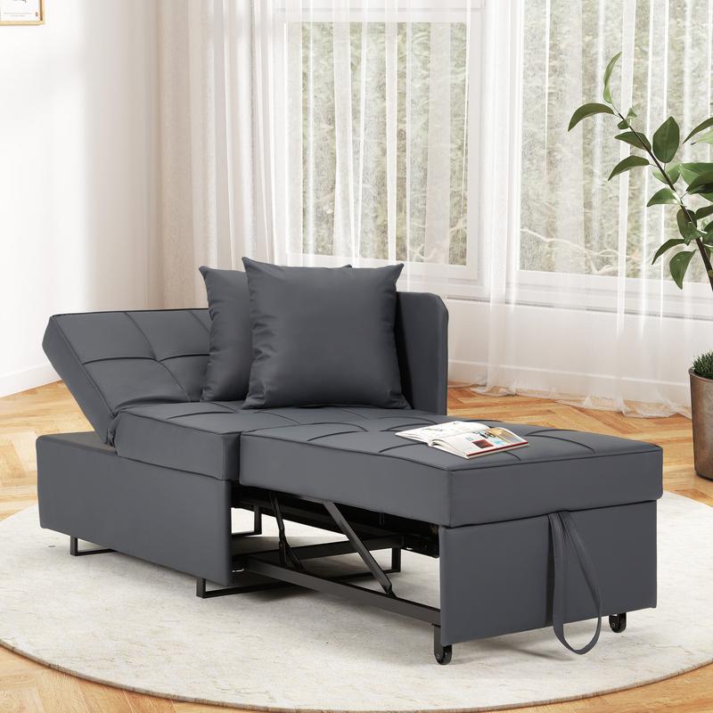 Erommy 69"Sleeper Interior Folding Chair Bed, 3-in-1 Convertible Futon Multi-Functional Sofa Bed Adjustable Reading Chair with Modern Linen Fabric,Light Grey Couch Furniture Living Room  Minimal Design Lounge