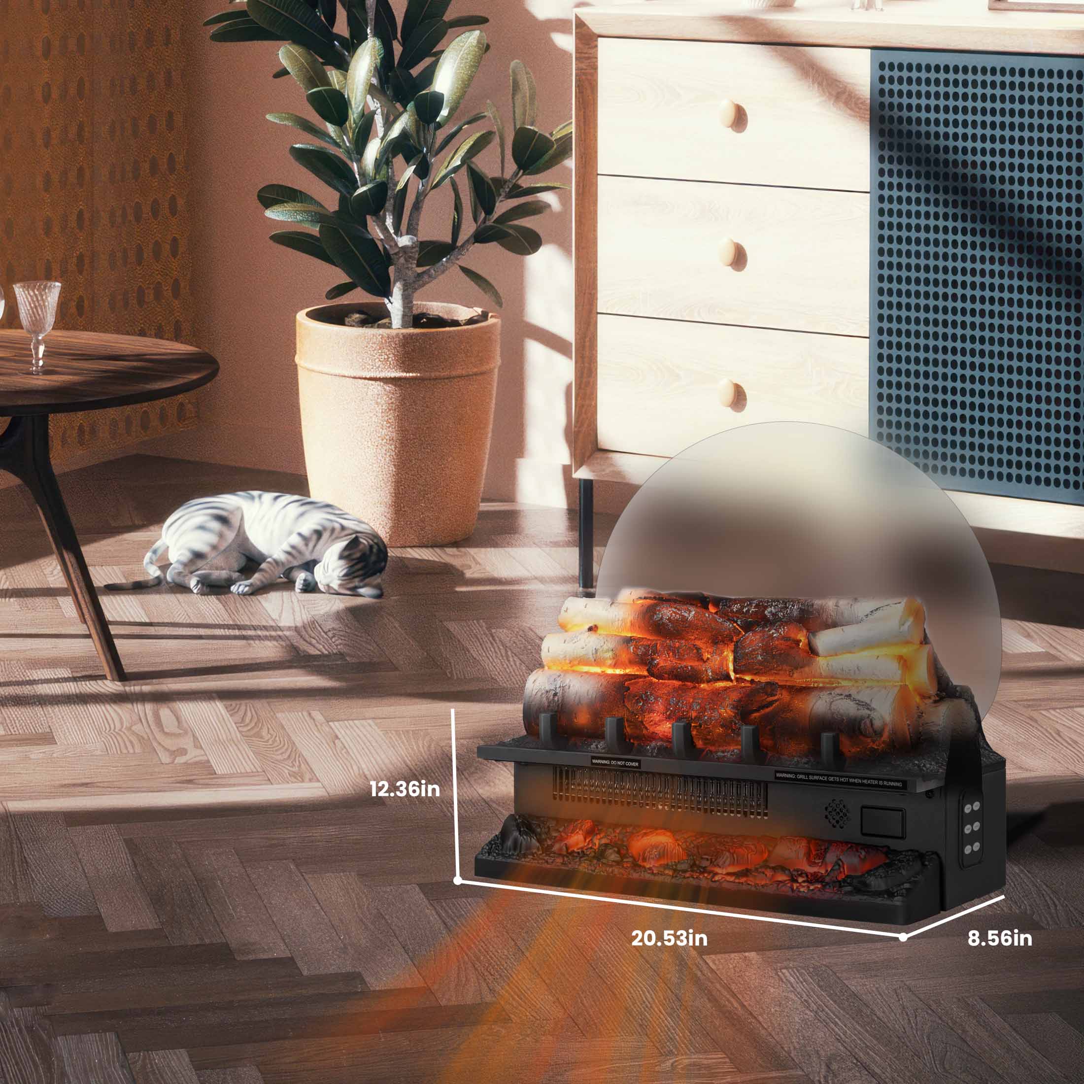 KISSAIR Mini Charcoal Stove: Remote/Side Buttons, 2 Temp Controls, 5 Flame Speed/Brightness, Unique Flame, Overheat Protection, Leaf-Shaped Front Fence