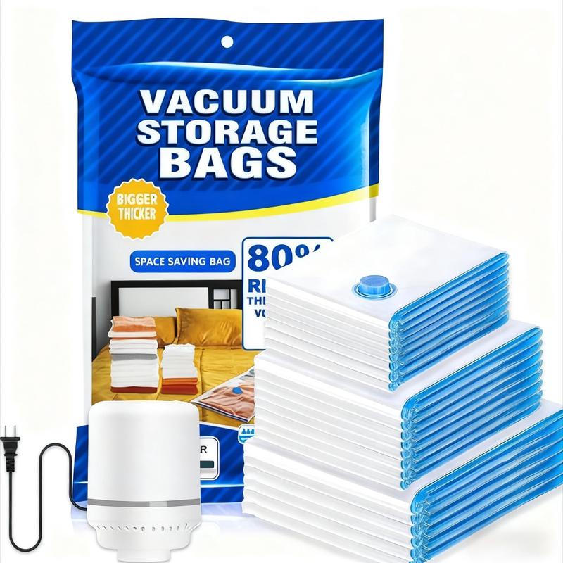 Vacuum Storage Bags with Multiple Sizes Electric Air Pump Space Saver Bags, Vacuum Sealed Bags for Comforters, Blankets, Clothes Storage