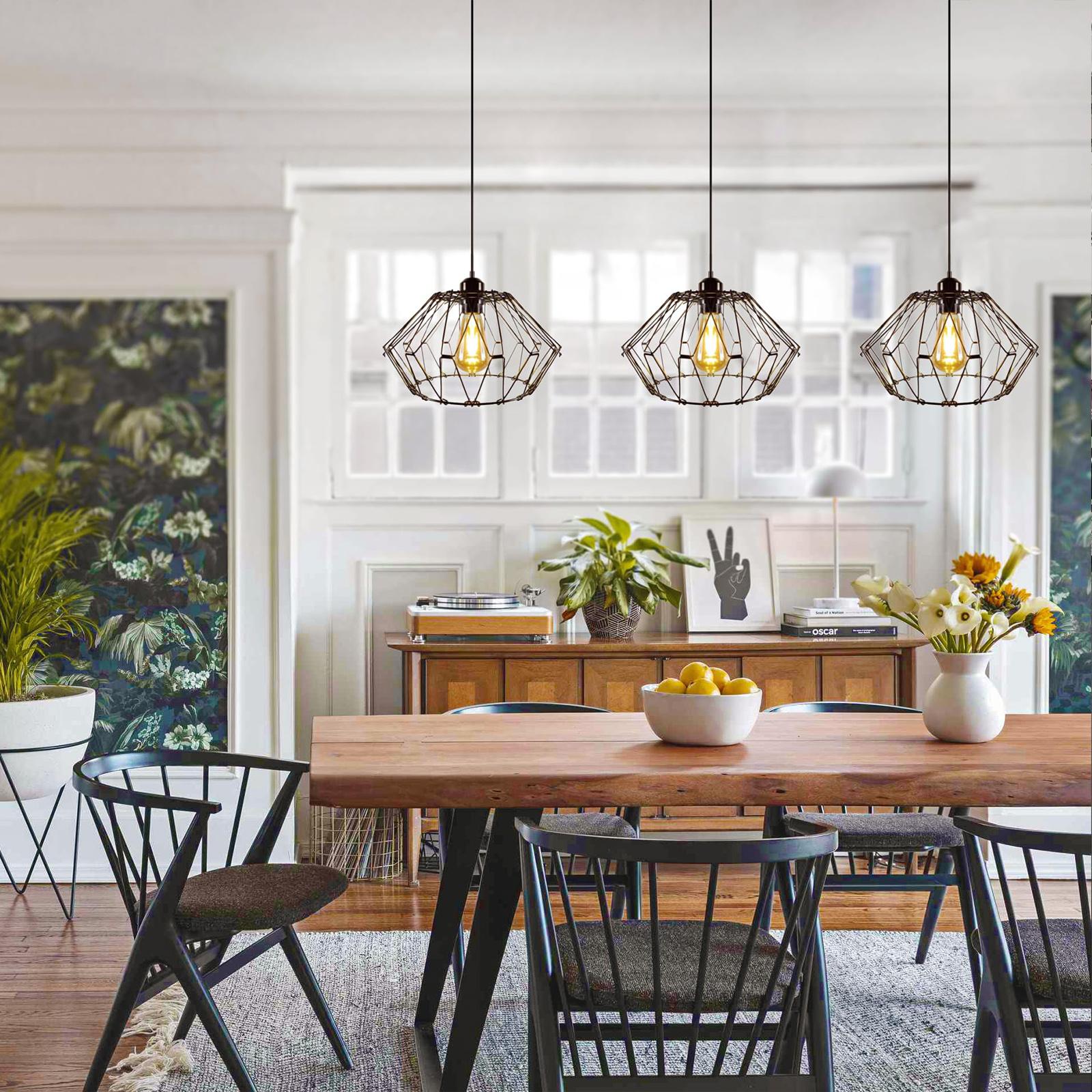 Serbasic Vintage Deformable Metal Cage Pendant Light E27 Base Adjustable Hanging Ceiling Fixture for Kitchen Living Room Dining Room Retro Industrial Style