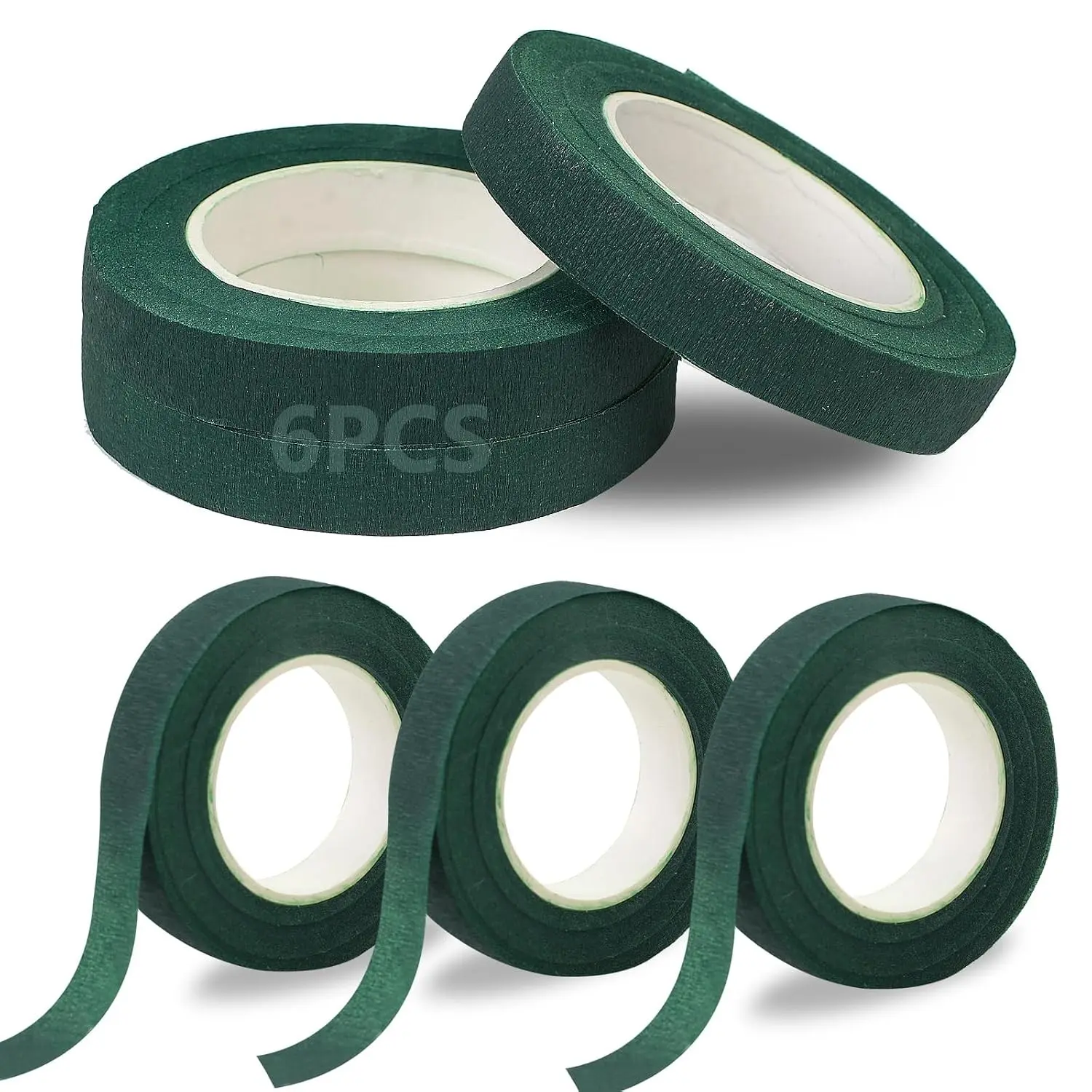 6 Rolls 1/2 Inch Dark Green Floral Tape for Bouquet Stem Wrapping, Flower Arrangement and Wedding Crafts