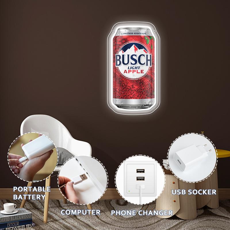 Beer Can Neon Light with Printed Apple Pattern, Wall Hanging, Neon Sign, Dimmable Glow Bar Art Neon Light, USB Powered, Suitable for Kitchen, Restaurant, Club, Man Cave, Beer Party