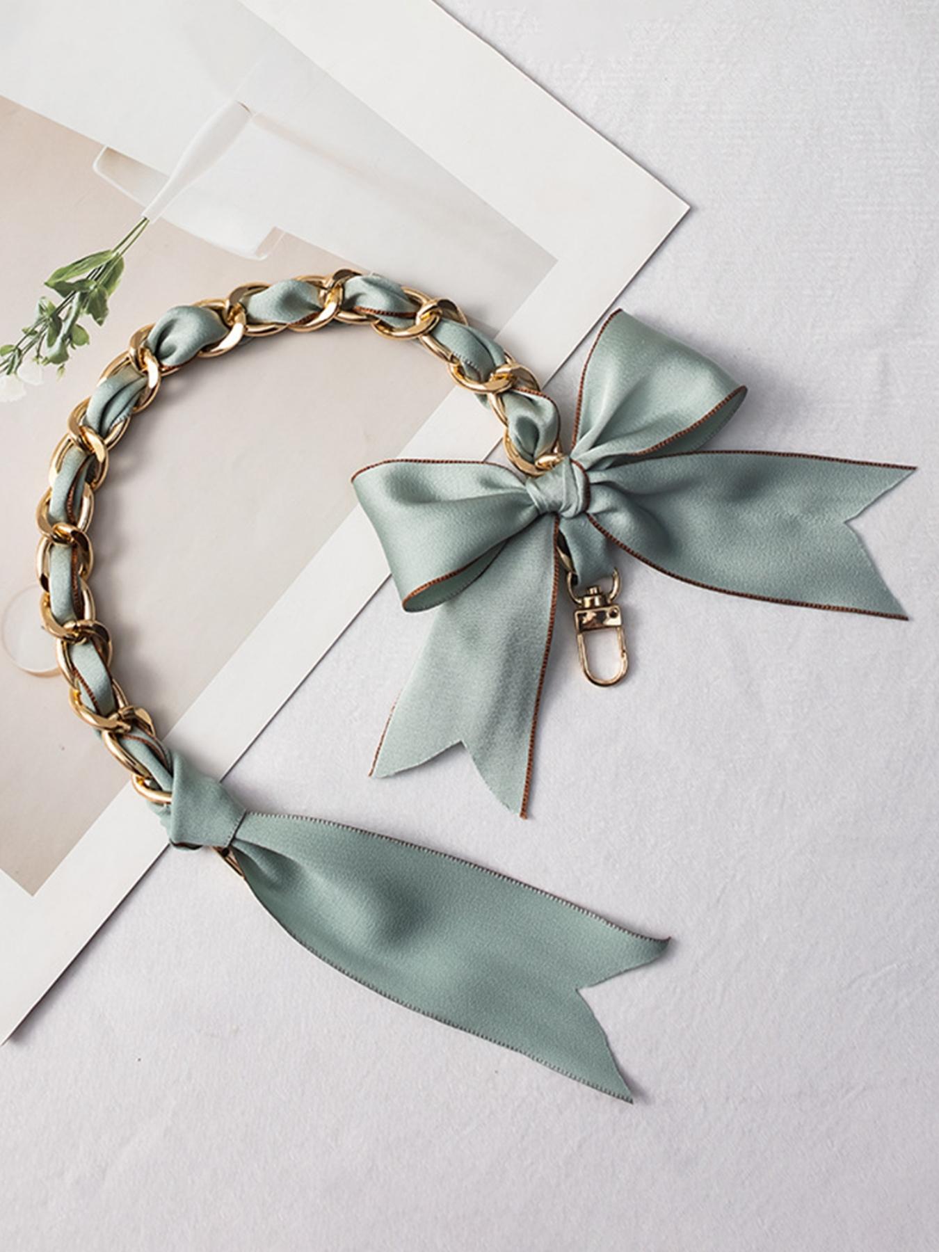 Luxury Satin Bow Bag Chain Strap, Gold Tone Chain Handbag Extender, Aesthetic Coquette Bag Charm, Perfect Birthday Christmas Valentine's Day Gift for Women Girls, Trendy Shoulder Strap for Tote Backpack