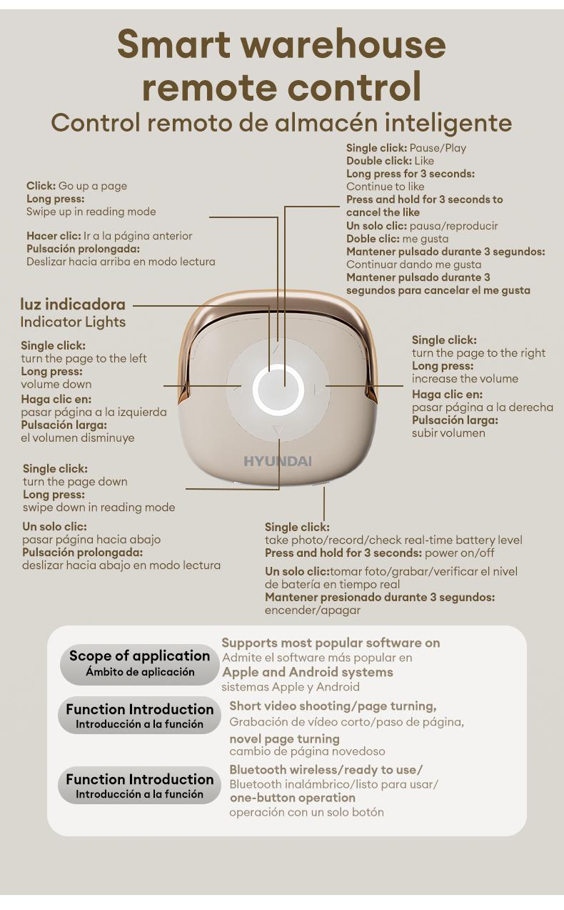 HYUNDAI SU6 TWS Bluetooth Remote Control Earbuds for Short Videos Viewing & Camera Remote HIFI Stereo Audio Headphones Compatible with Various System Electronic Headset