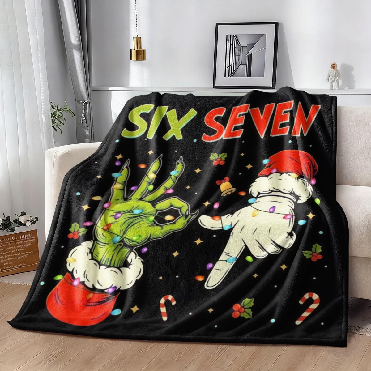 Comfortable Anime Grinch Christmas Flannel Blanket, All-Season Comfort, Perfect Gift for Bed, Sofa, Travel, Camping