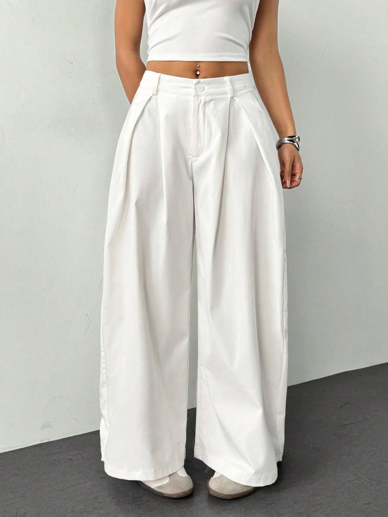 Women's Vintage Casual Street Style Loose Fit Pants, Elastic Waist Wide Leg Trousers, Retro Fashion Bottoms for Daily Wear