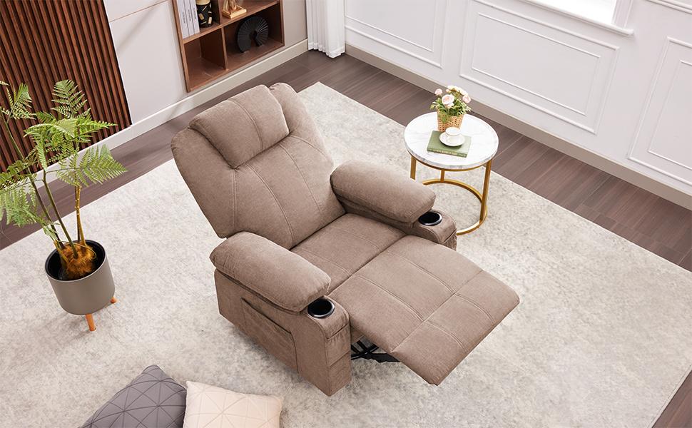 Swivel Rocker Recliner Chair with Heat and Massage, 360 Degree Swivel Rocking Single Sofa with Cup Holders and USB Port, Big Oversized Recliner Chair for Living Room