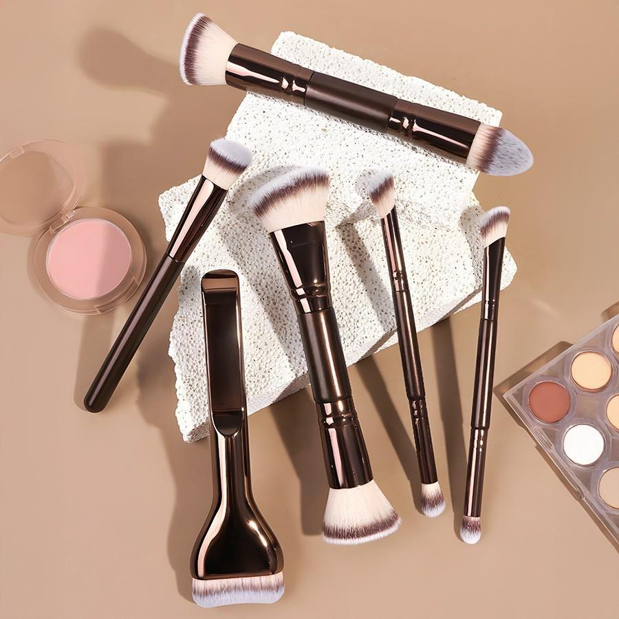 6-Piece Dual-Ended Makeup Brush Set, Cosmetic Brush Set, Two-In-One Multifunctional Foundation Contour Eyeshadow Blush Brushes, Premium Synthetic Hair Beauty Tools