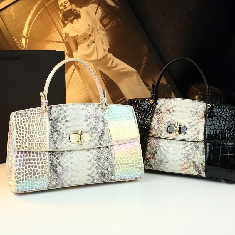 Vibrant Snake Print Crocodile Pattern Handbag, Luxurious Single Shoulder Bag, High-End Commuter Crossbody Bag, Versatile Locking Female Bag