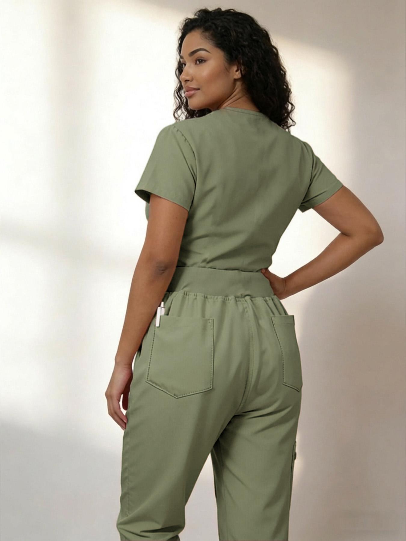 Women's Medical Scrubs Set, Anti-Pilling Breathable Multi-Pocket Top & Side Pocket Jogger Pants for Hospital, Clinic & Spa Use Women's Medical Scrubs Set, Anti-Pilling Breathable Multi-Pocket Top & Side Pocket Jogger Pants for Hospital, Clinic & Spa Use