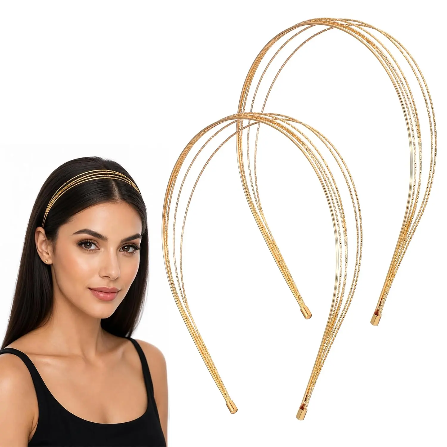 2 count  Metal Headbands for Women, Multi Layers Metal Headband | Elegant Thin  Headband, for Everyday, Wedding Prom, Birthday, or Special Occasions